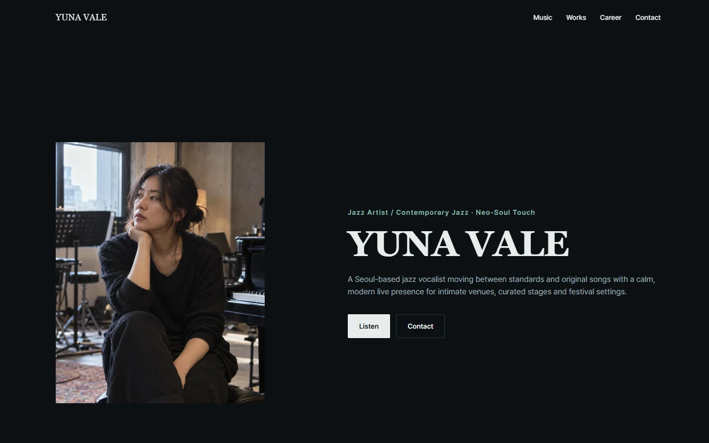YUNA VALE 웹사이트 화면